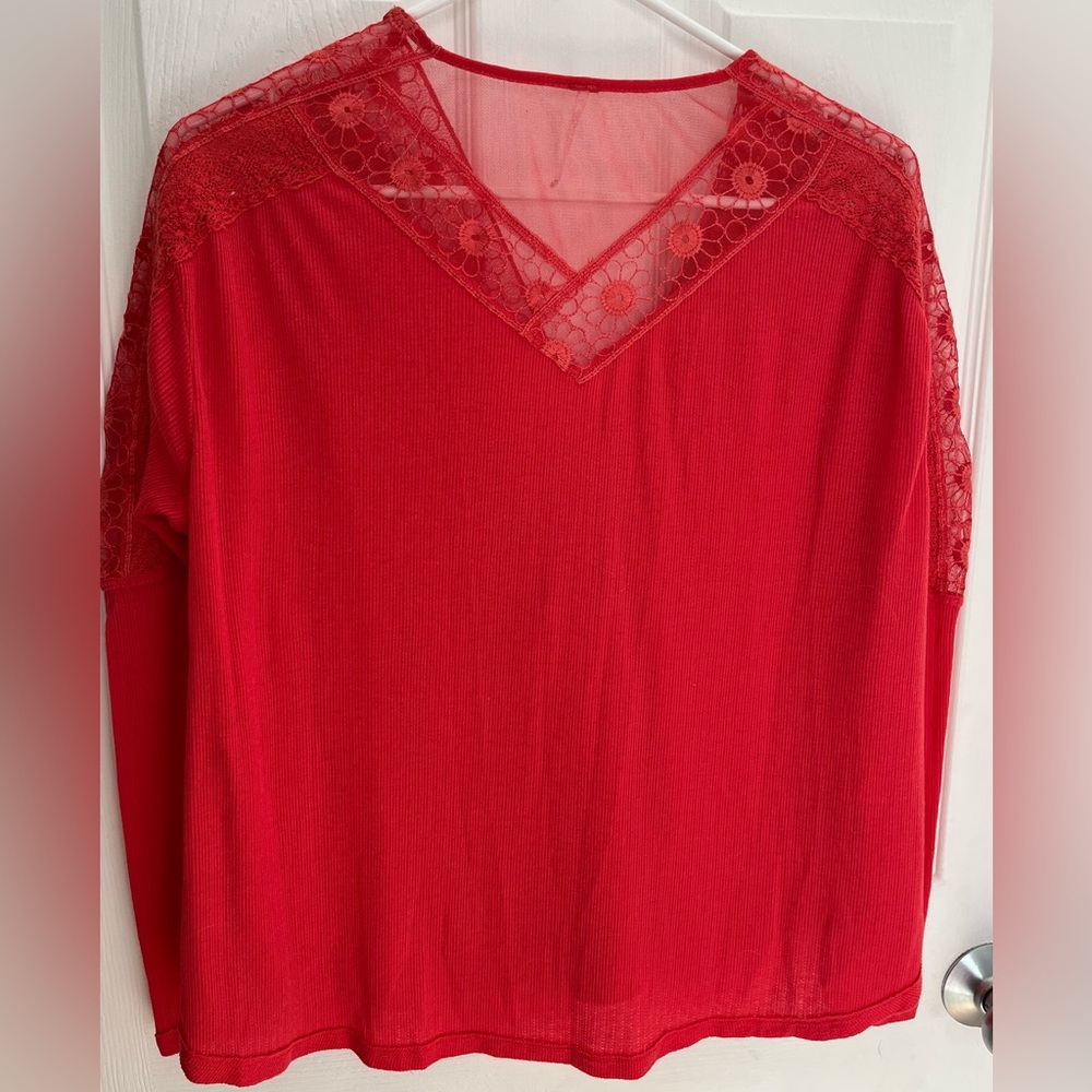 Free People Women’s Red Lola Blouse, Size XS (oversized) Like new